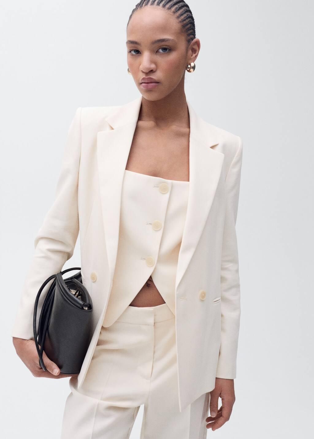 Beige Straight Suit Trousers, , large image number 2