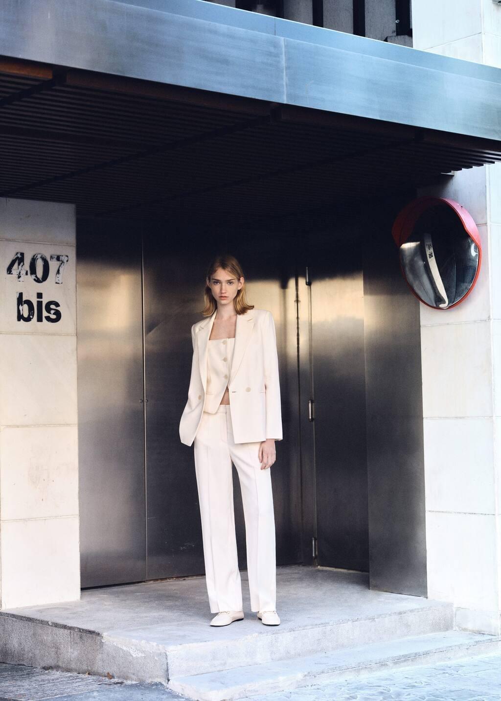 Beige Straight Suit Trousers, , large image number 3