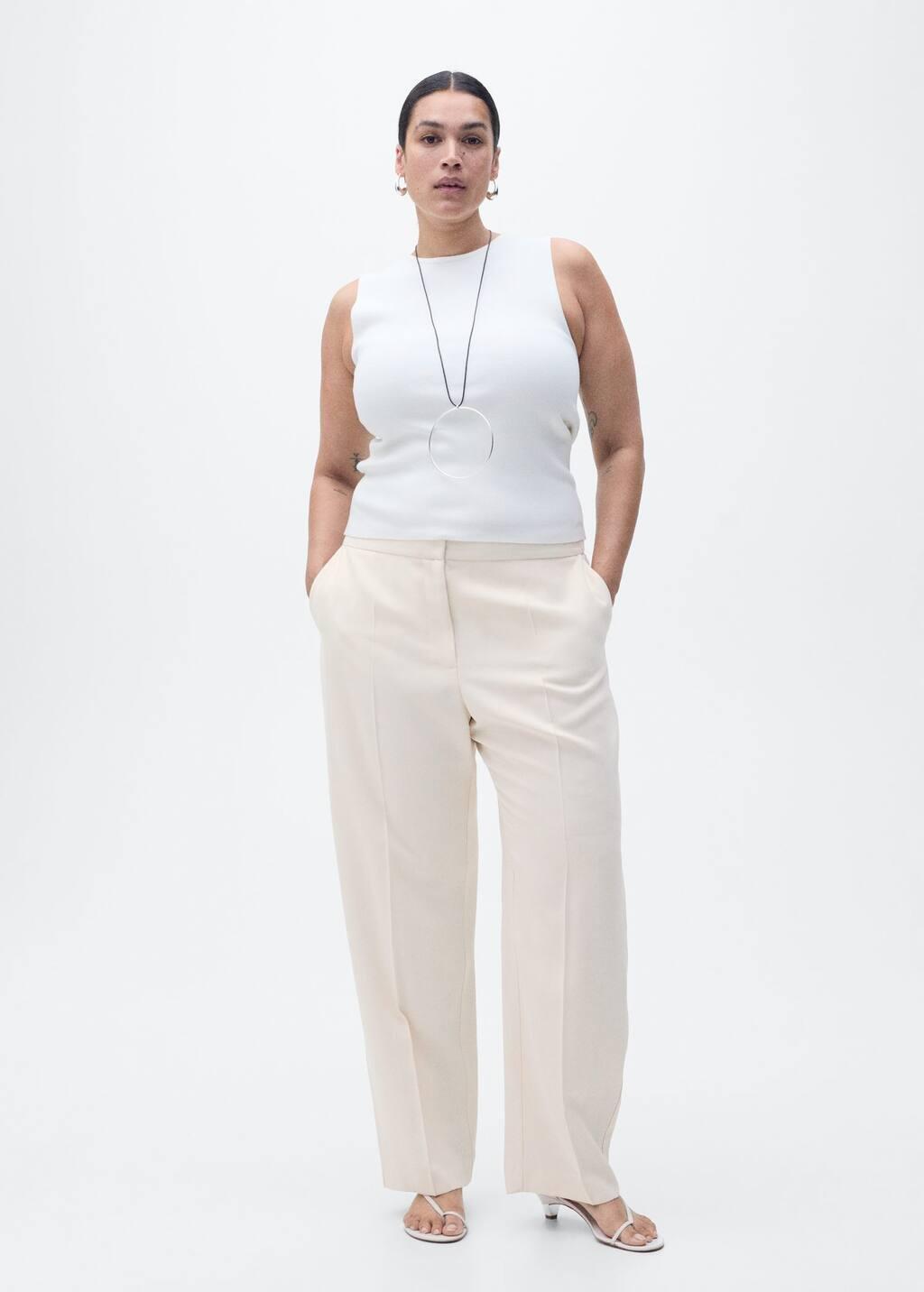 Beige Straight Suit Trousers, , large image number 4