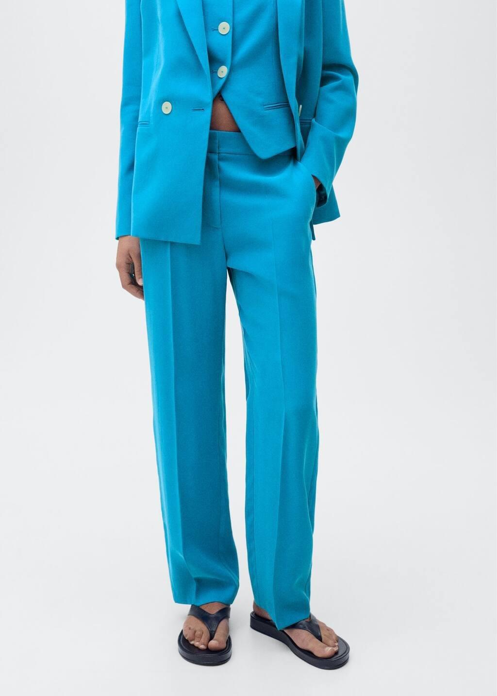 Blue Straight Suit Trousers, , large image number 0