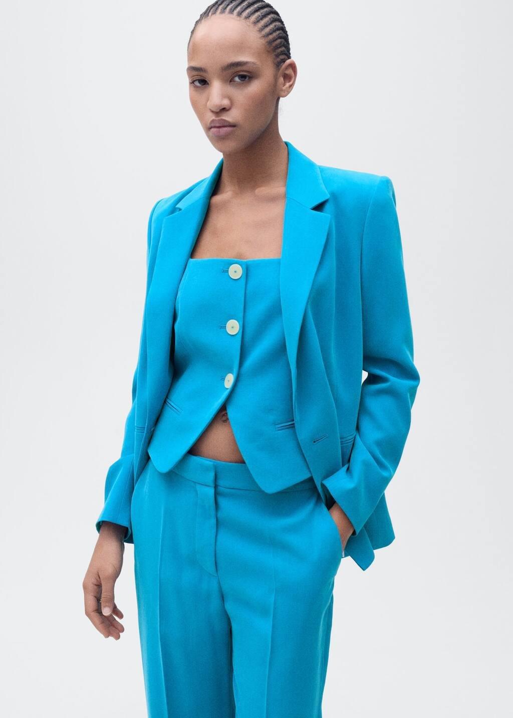 Blue Straight Suit Trousers, , large image number 1