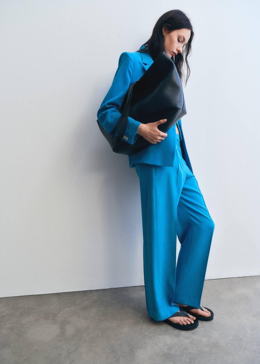 Blue Straight Suit Trousers, , large image number 8