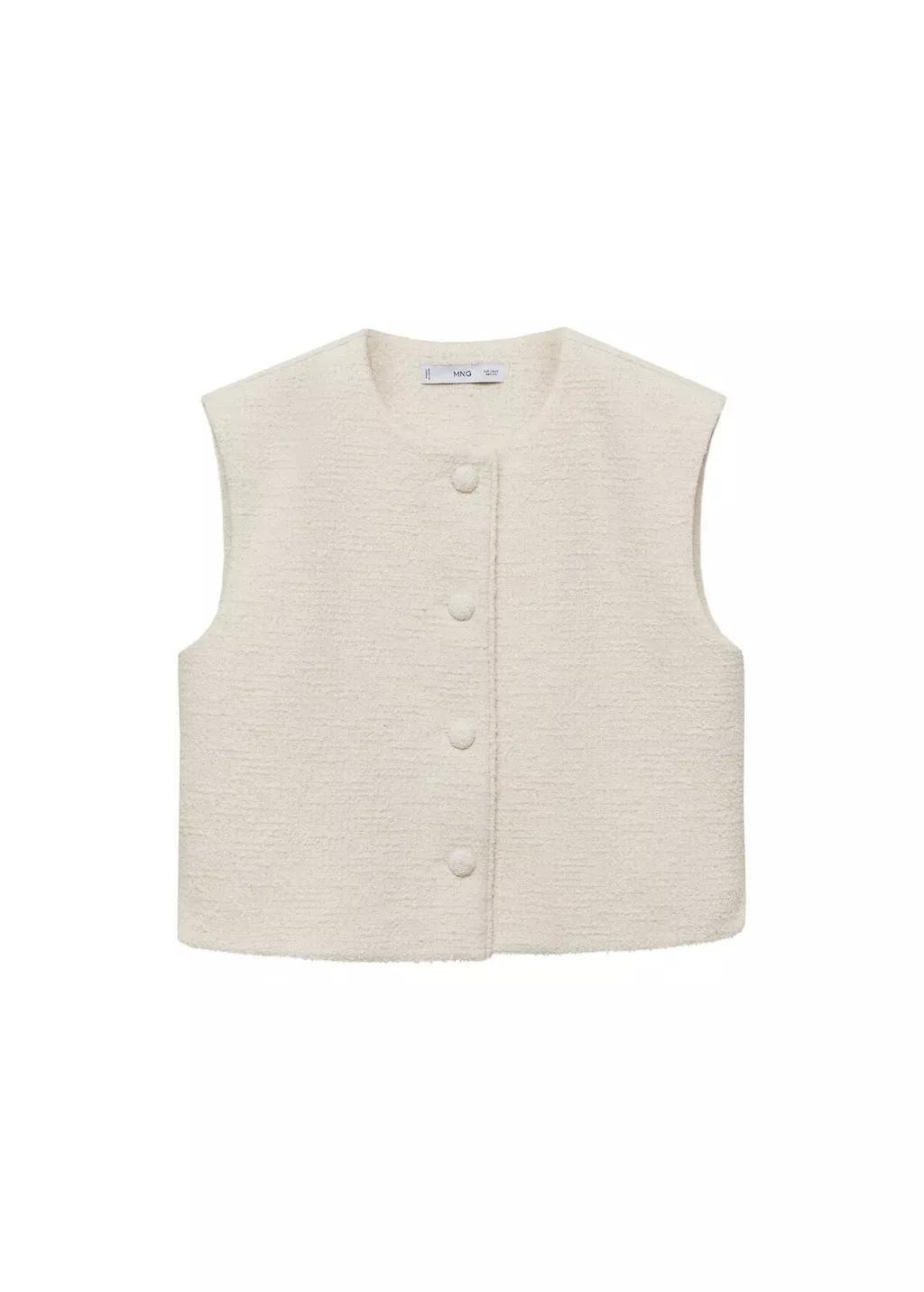 Beige Tweed Waistcoat With Buttons, , large image number 3