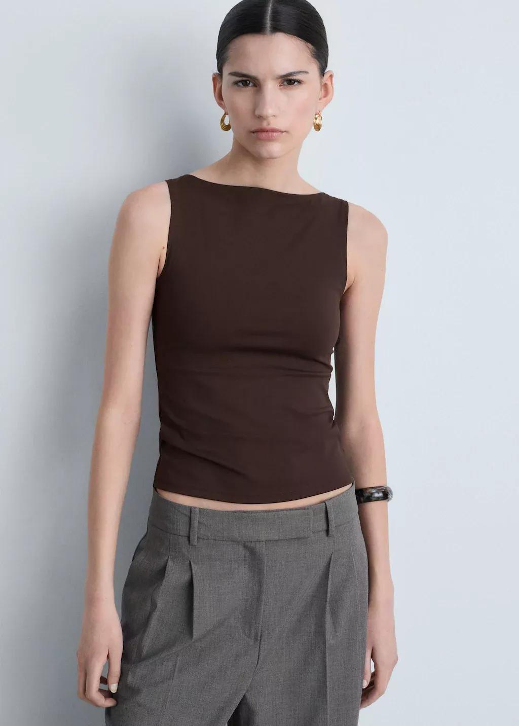 Brown Plain Tank Top, , large image number 0