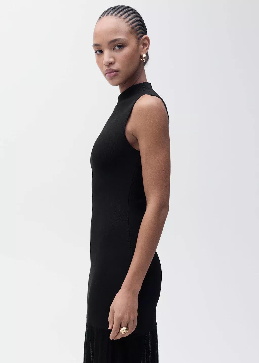 Black Knitted Dress With Semi-Transparent Skirt, , large image number 0