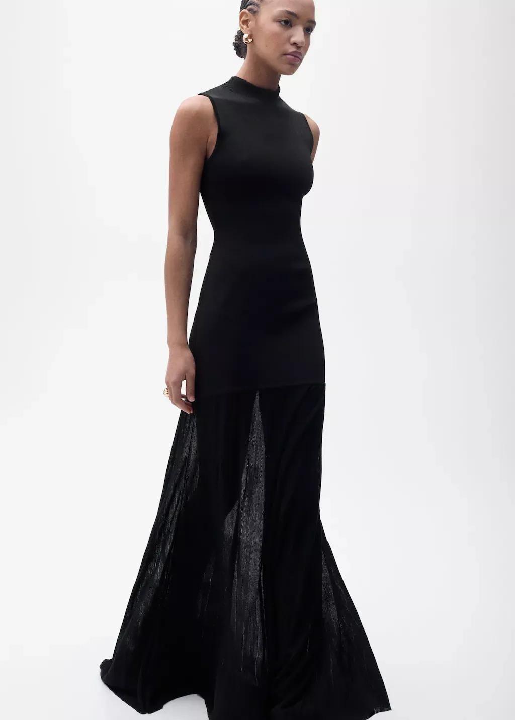 Black Knitted Dress With Semi-Transparent Skirt, , large image number 1