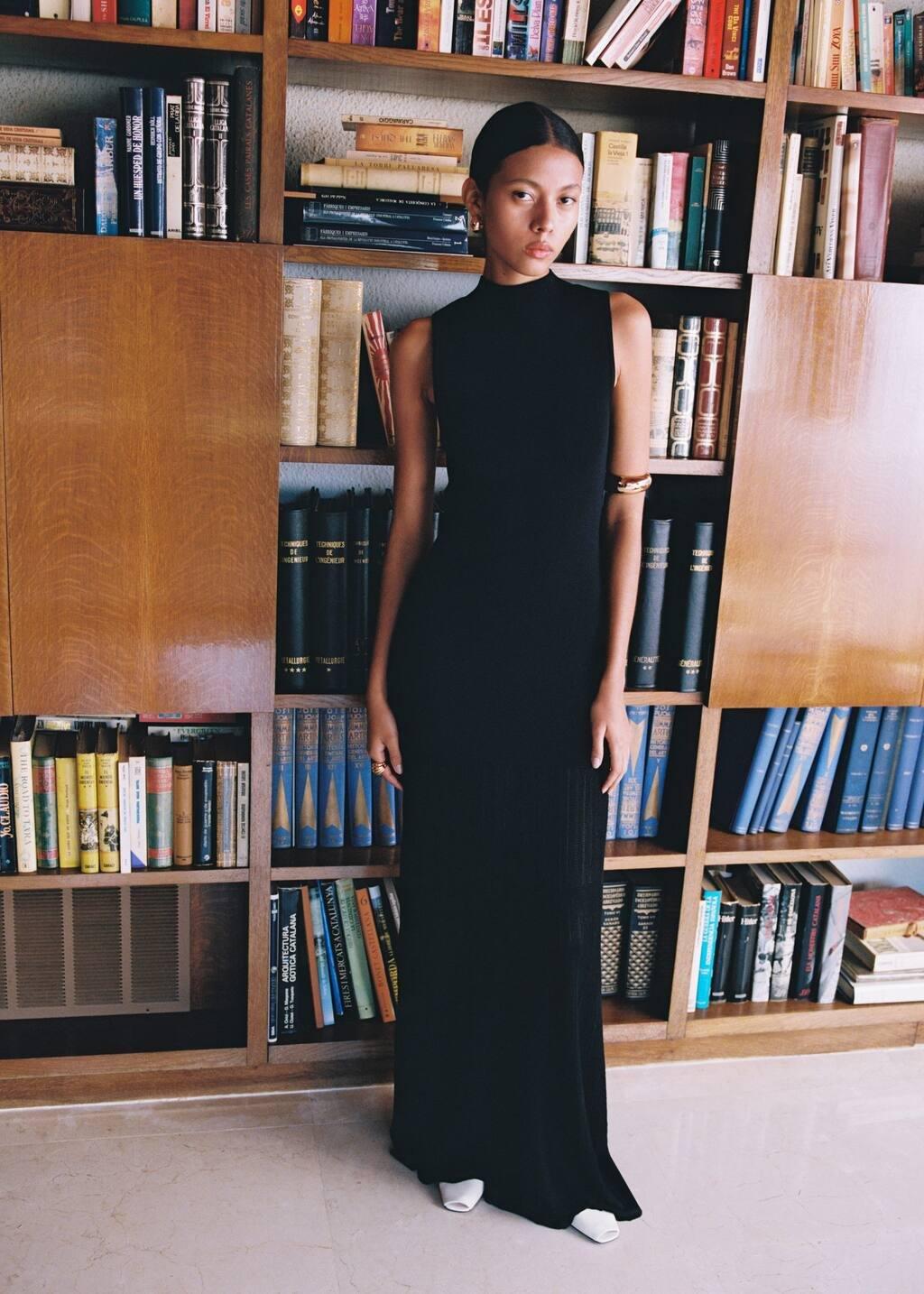 Black Knitted Dress With Semi-Transparent Skirt, , large image number 5