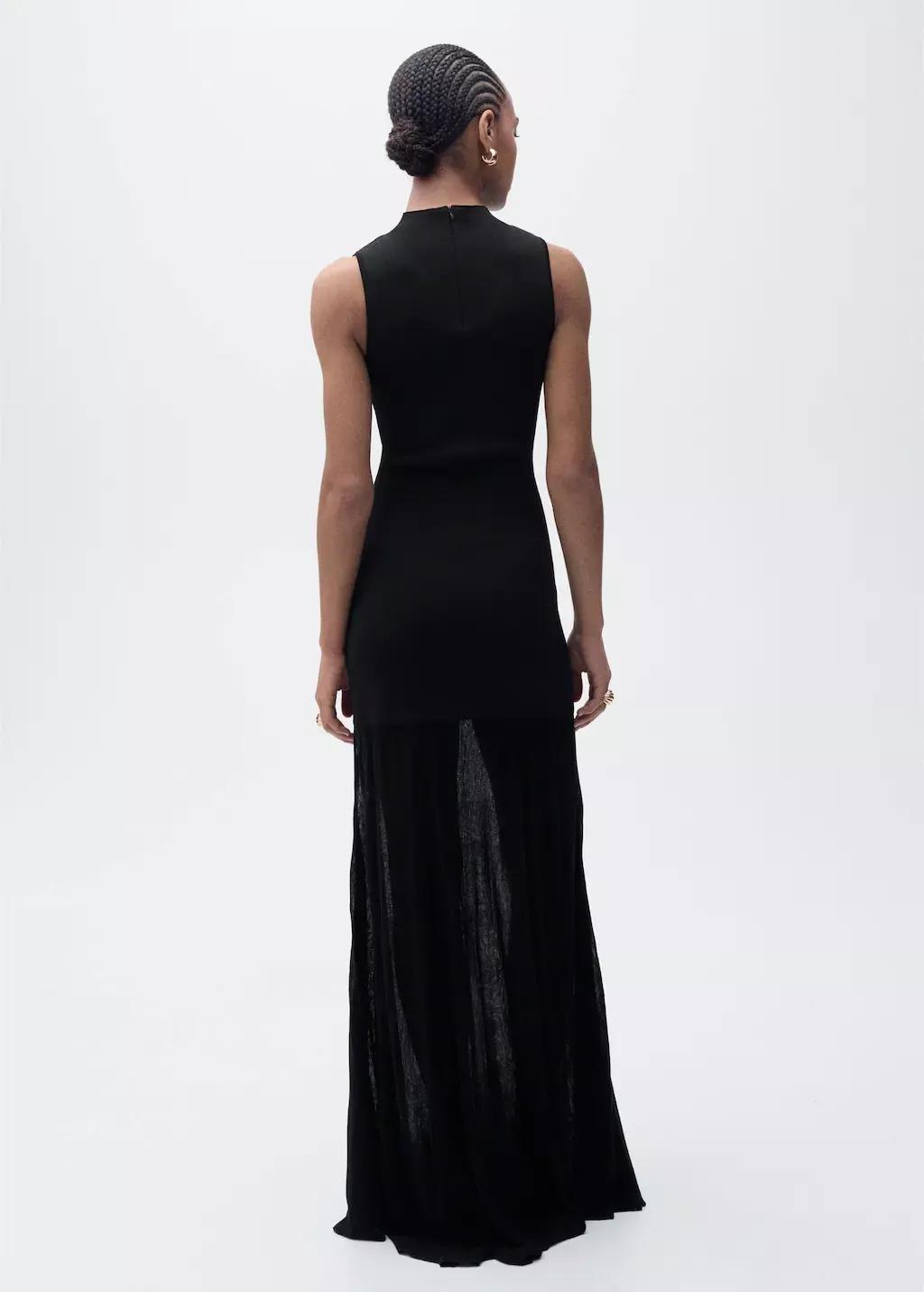 Black Knitted Dress With Semi-Transparent Skirt, , large image number 6