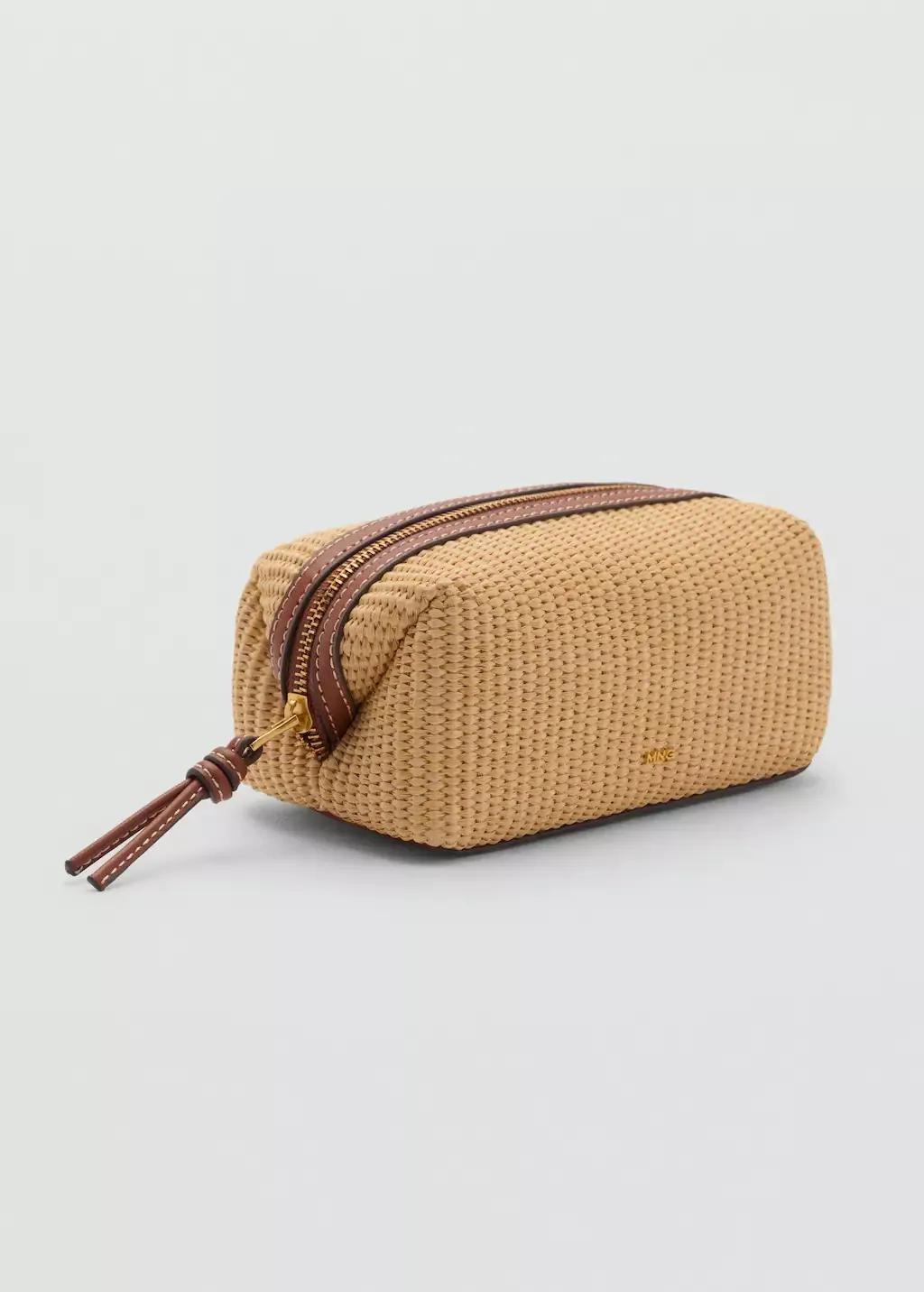 Brown Raffia Effect Toiletry Bag, Medium Brown, large image number 0