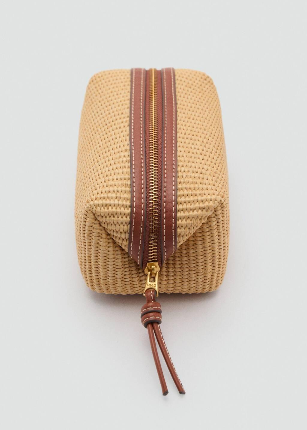 Brown Raffia Effect Toiletry Bag, Medium Brown, large image number 2