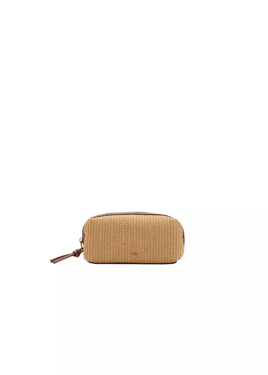 Brown Raffia Effect Toiletry Bag, Medium Brown, large image number 3