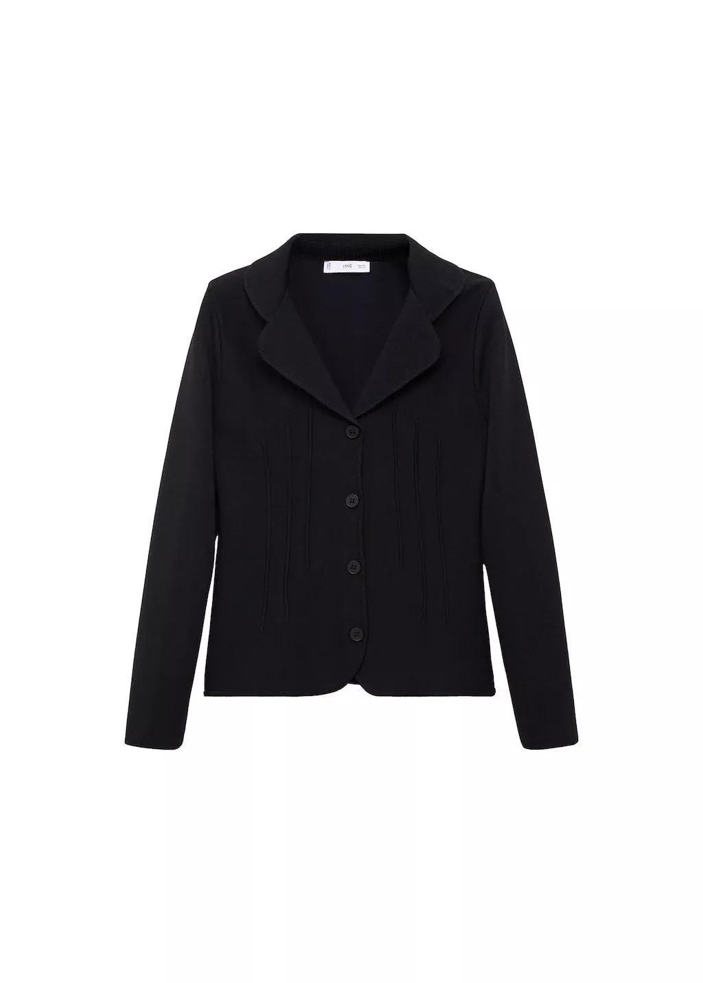 Black Lapel Collar Knitted Jacket, , large image number 3