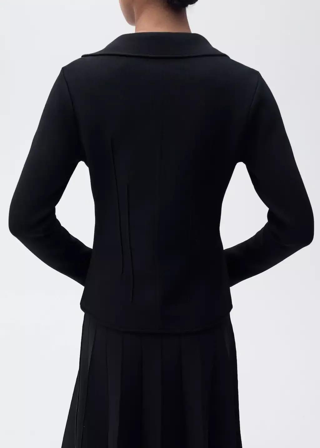 Black Lapel Collar Knitted Jacket, , large image number 6