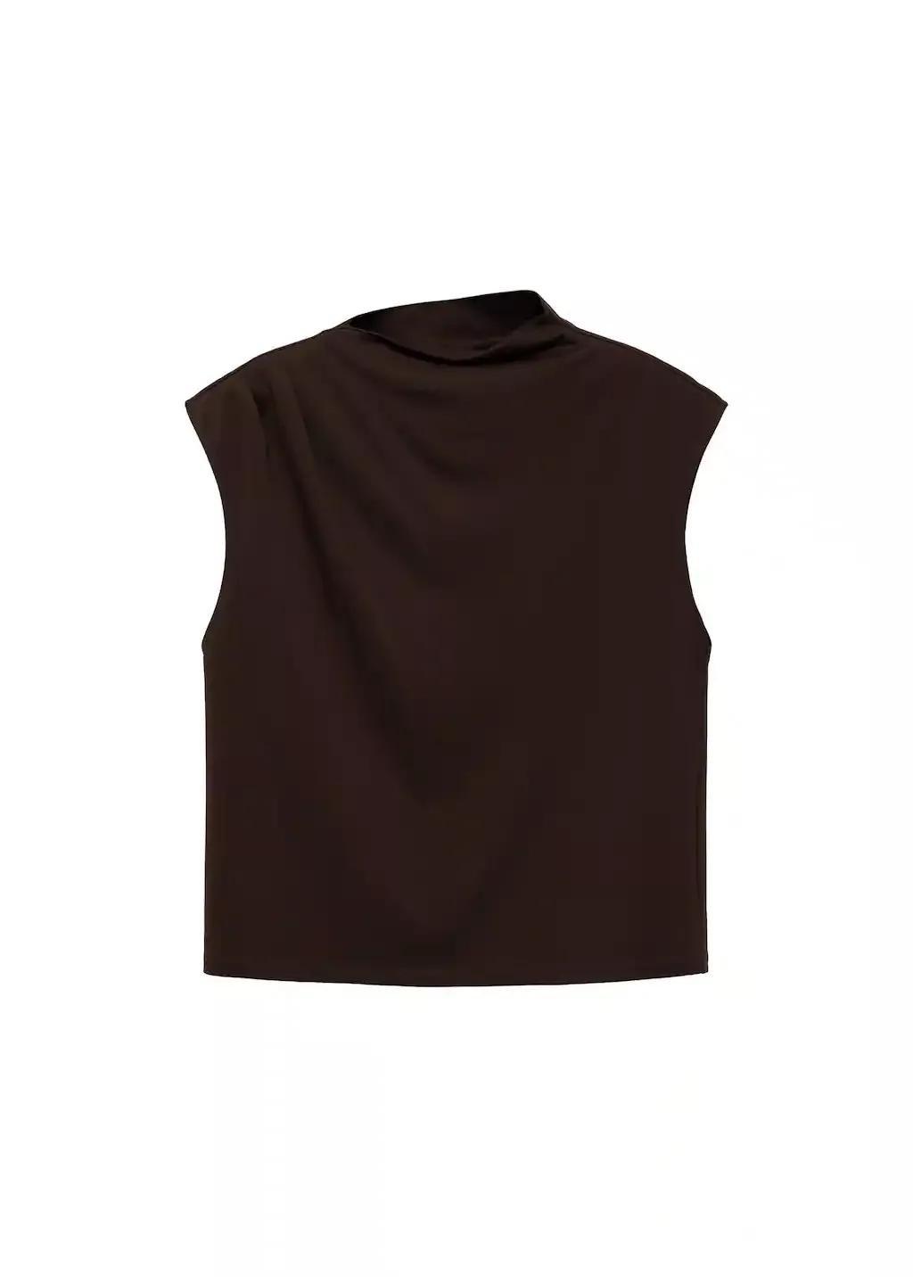 Brown T-Shirt With Gathered Asymmetrical Neck, , large image number 3