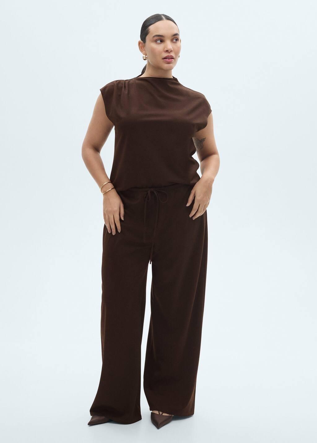 Brown T-Shirt With Gathered Asymmetrical Neck, , large image number 4