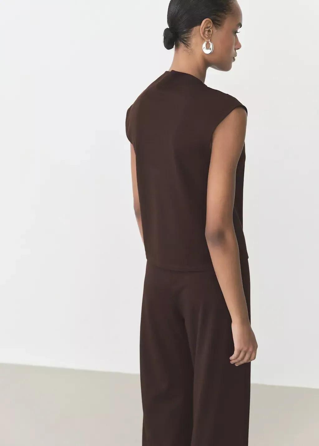 Brown T-Shirt With Gathered Asymmetrical Neck, , large image number 8