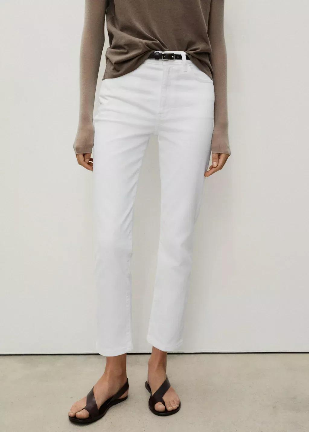 White Plain Cropped Jeans, , medium