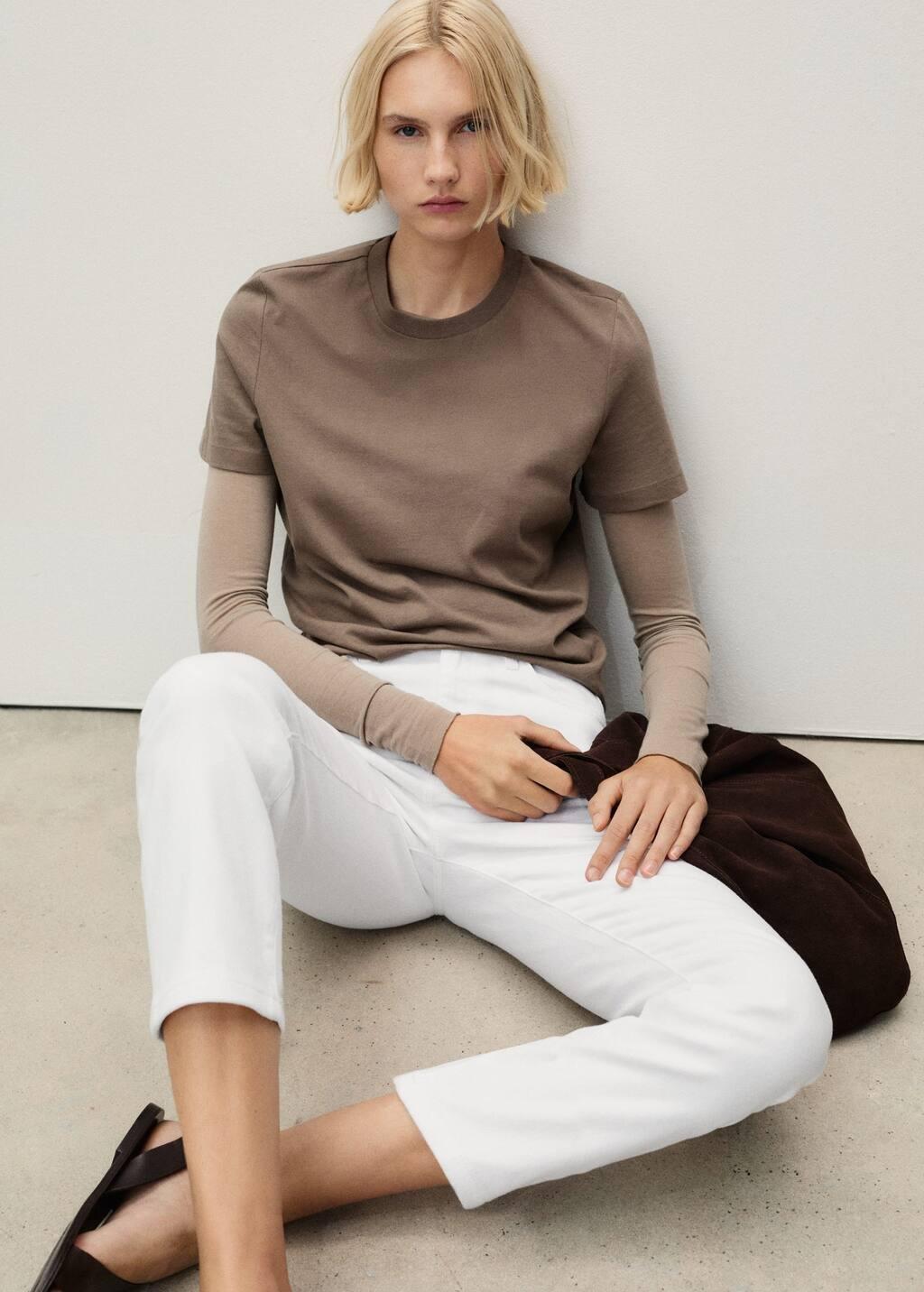 White Plain Cropped Jeans, , large image number 1