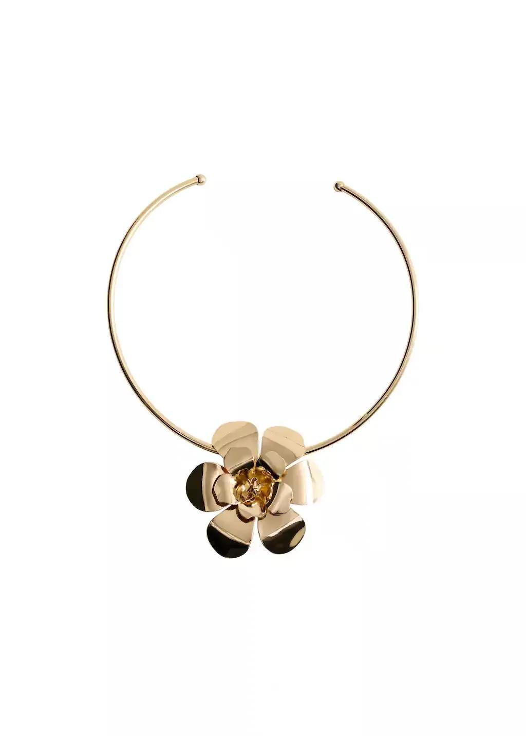 Gold Rigid Flower Necklace, 0201_OR, large image number 2