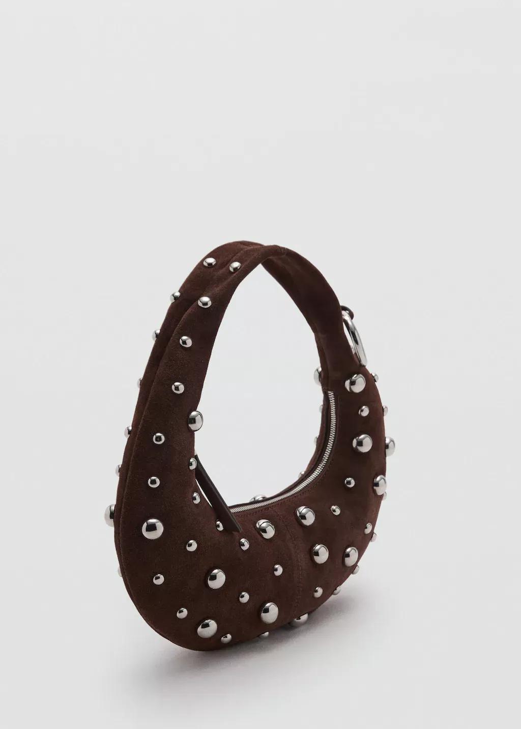 Dark Brown Handmade Studded Handbag, Dark Brown, large image number 0