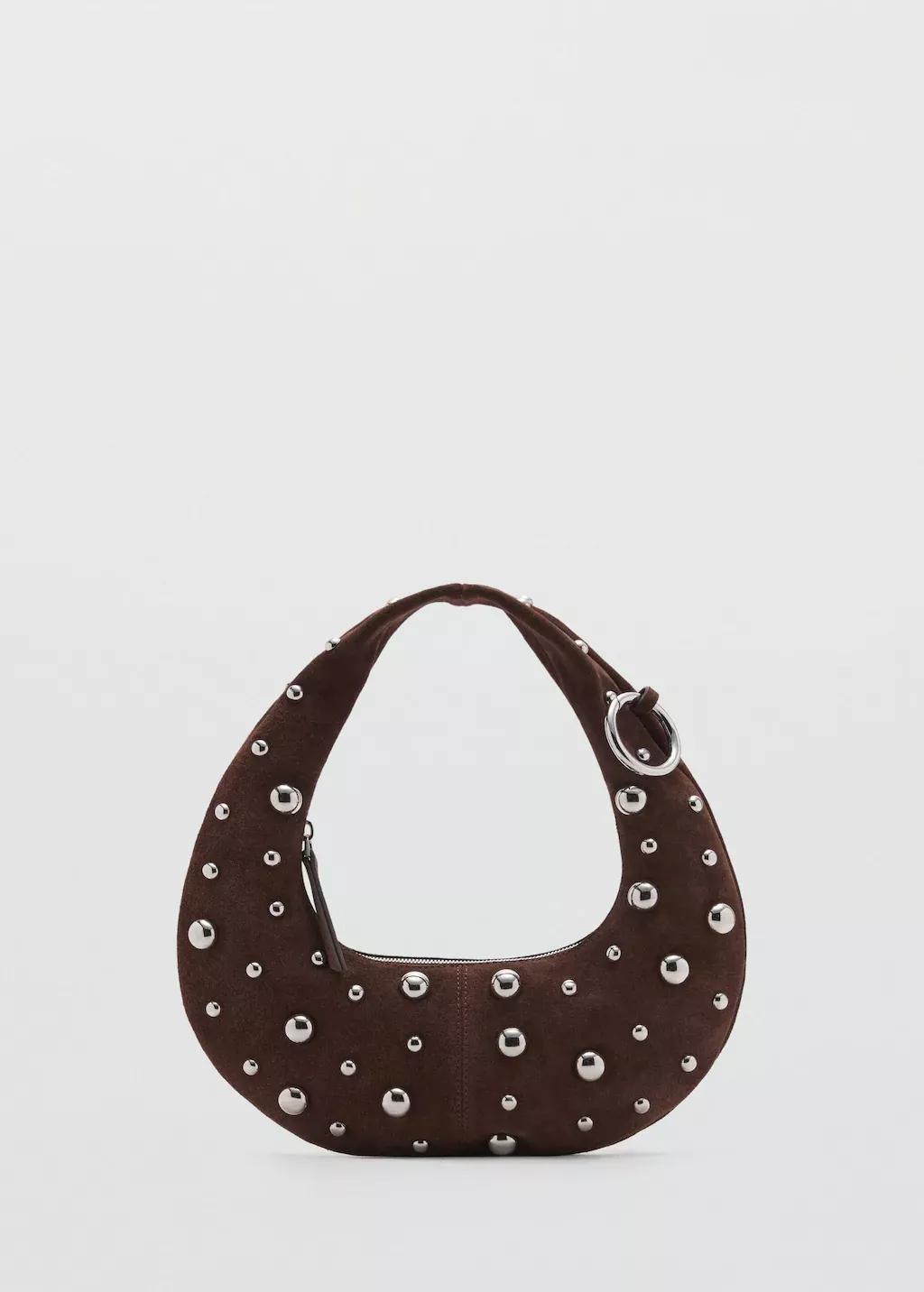 Dark Brown Handmade Studded Handbag, Dark Brown, large image number 3