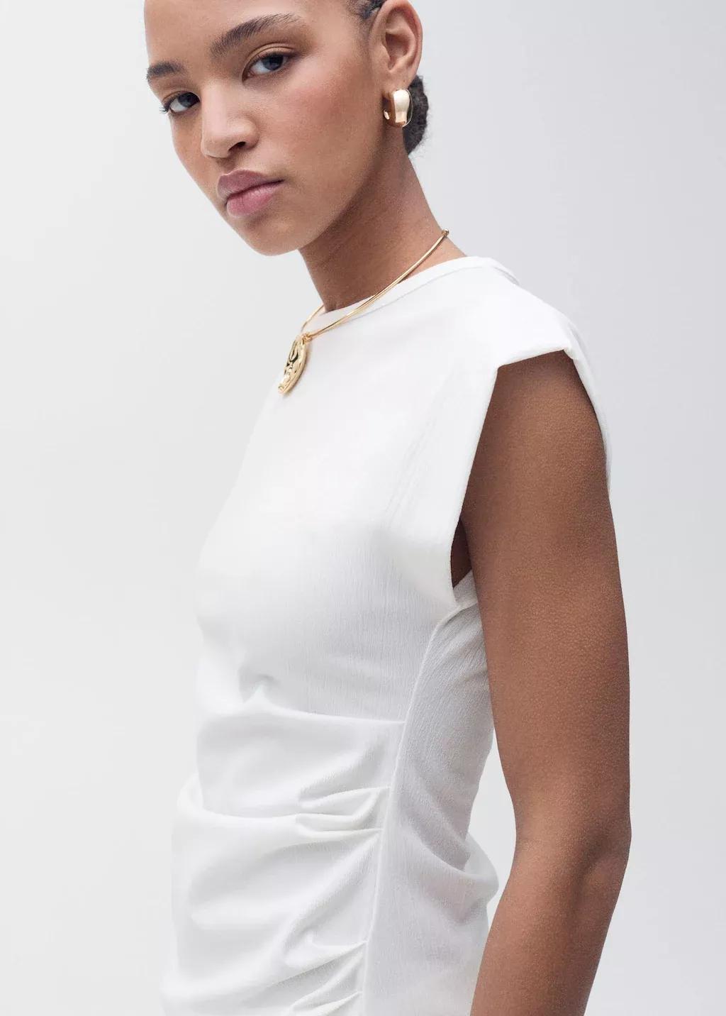 White Draped Sleeveless T-Shirt, , medium