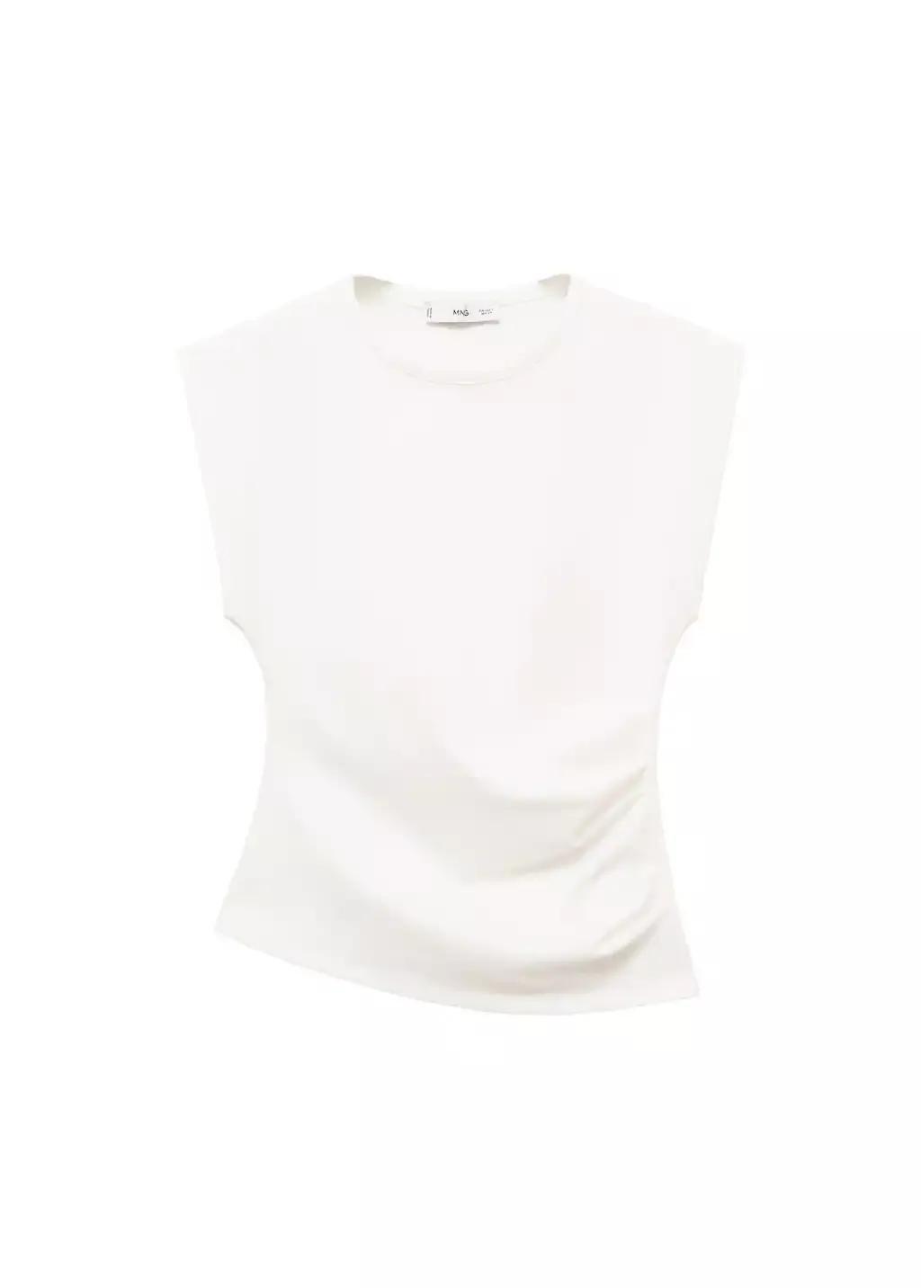 White Draped Sleeveless T-Shirt, , large image number 3