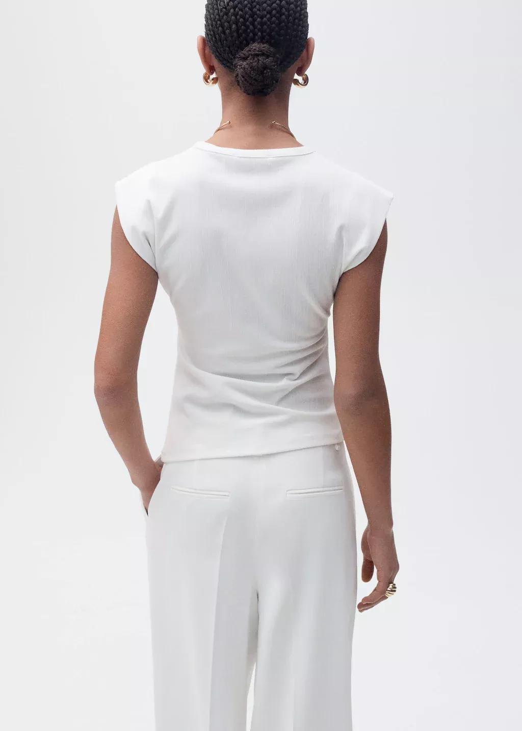 White Draped Sleeveless T-Shirt, , large image number 4