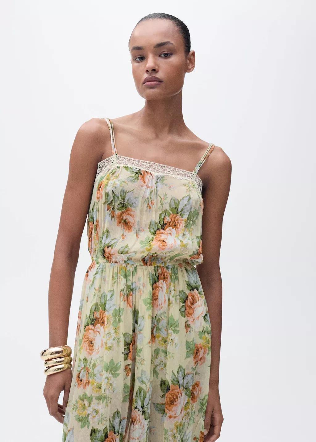 Beige Floral Jumpsuit Long, , large image number 0