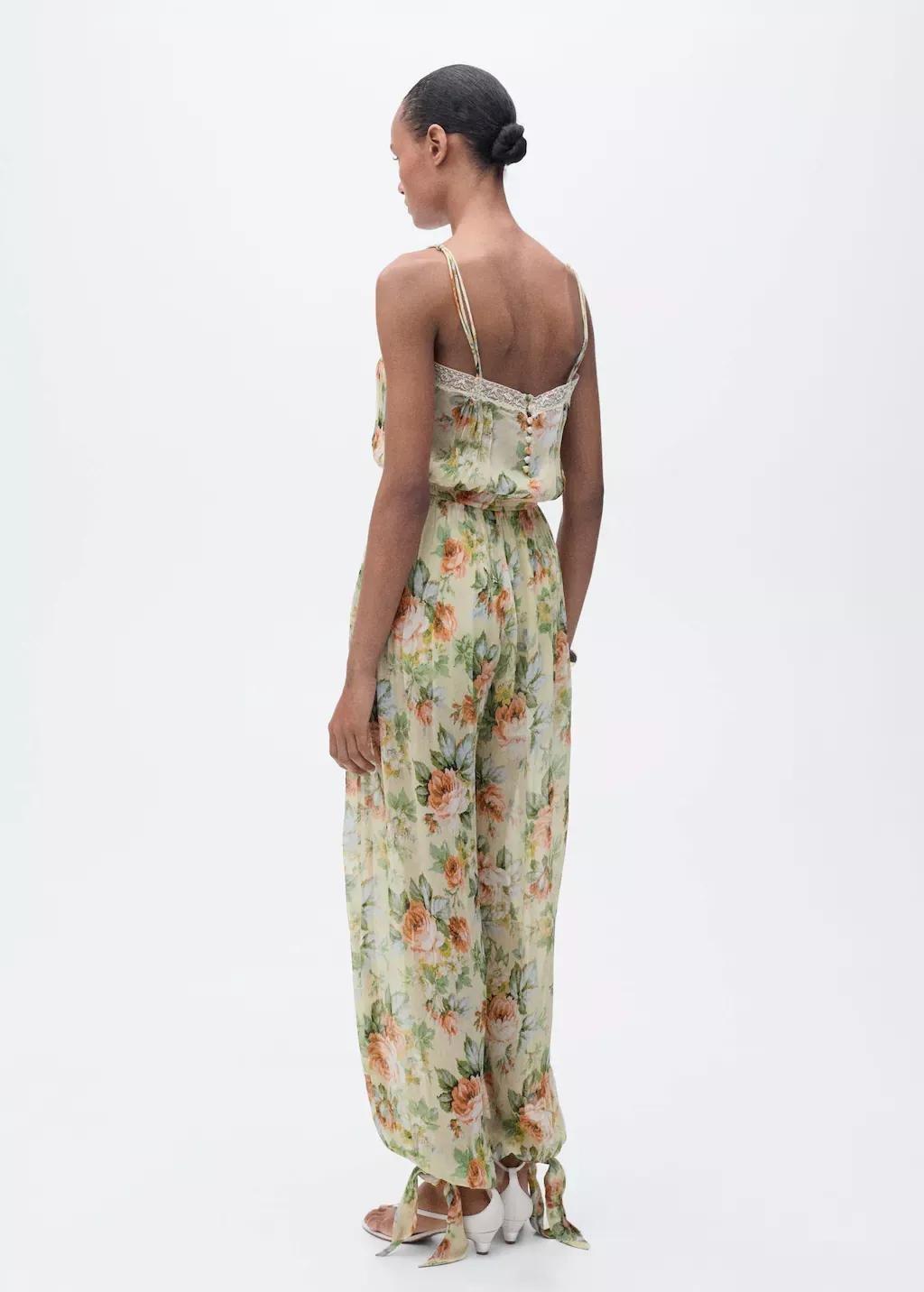 Beige Floral Jumpsuit Long, , large image number 2