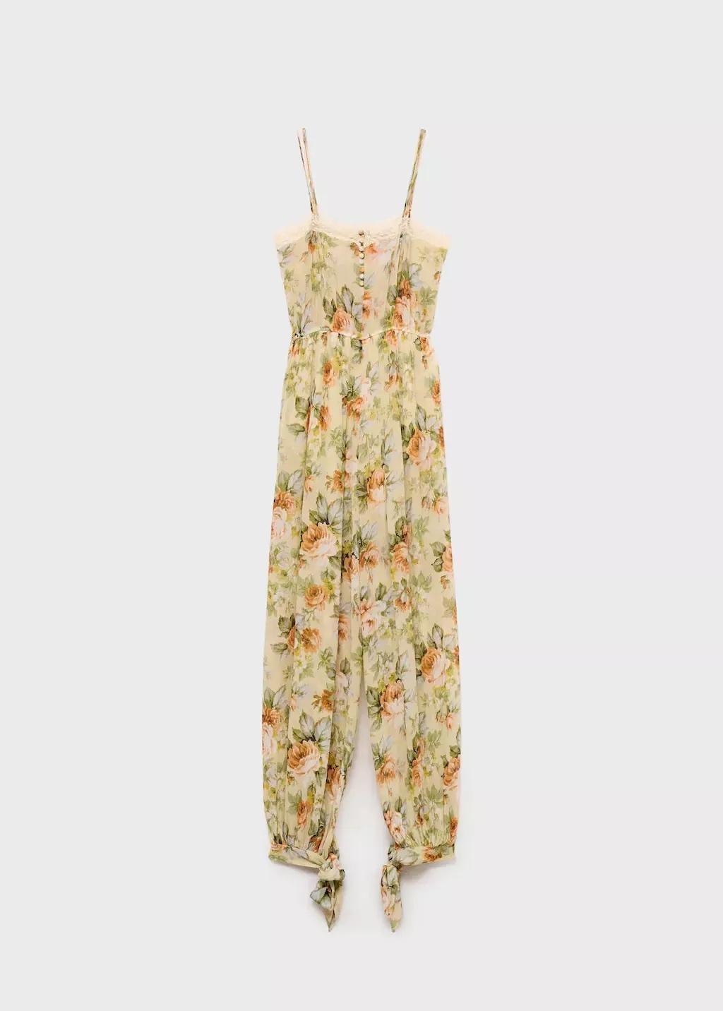 Beige Floral Jumpsuit Long, , large image number 4