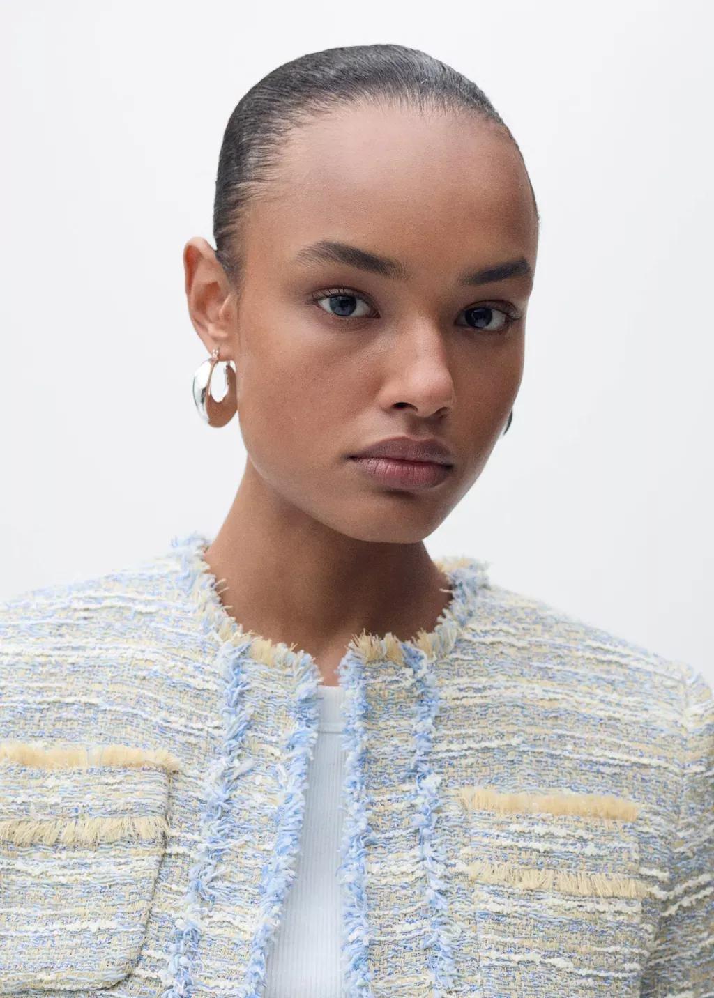 Blue Lt Pastel Tweed Jacket With Frayed Ends, , large image number 2