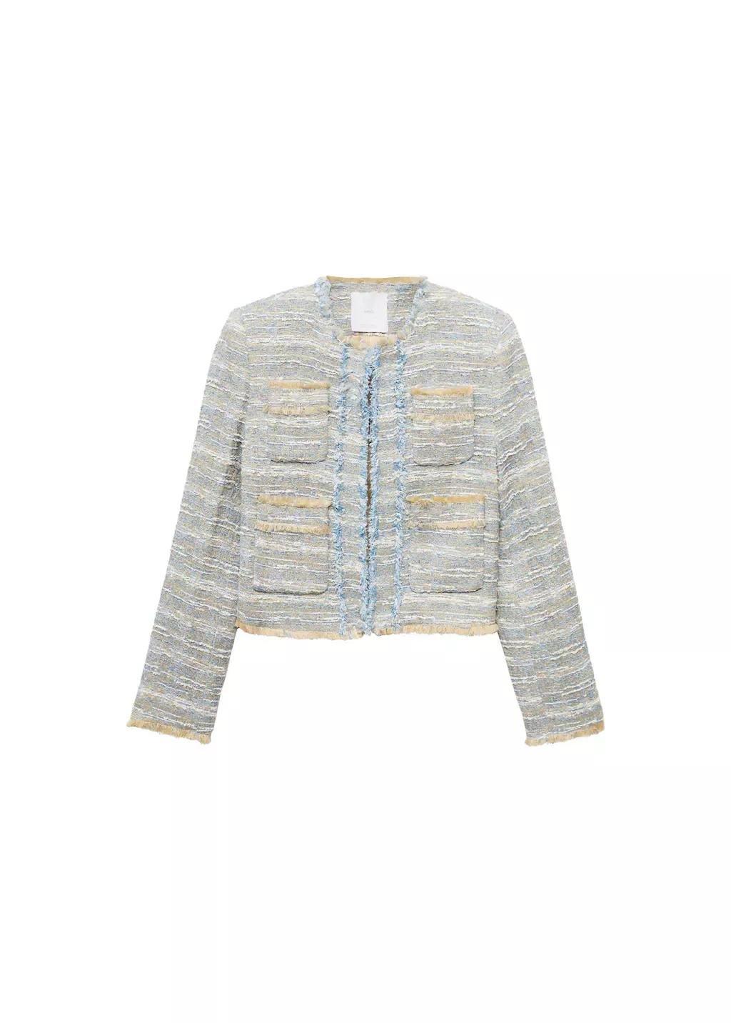 Blue Lt Pastel Tweed Jacket With Frayed Ends, , large image number 3