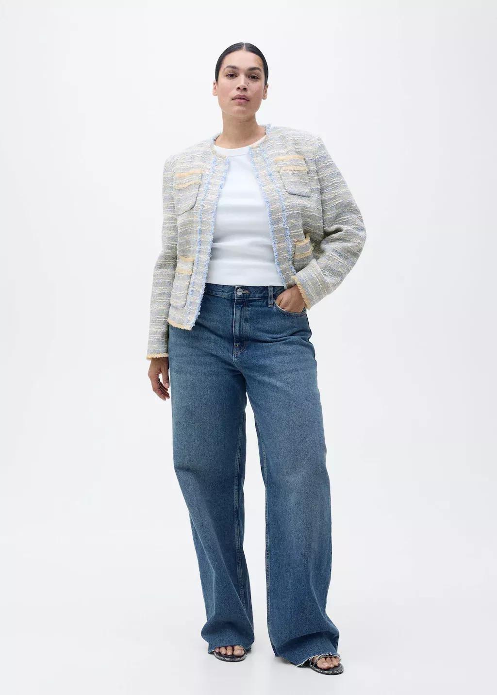 Blue Lt Pastel Tweed Jacket With Frayed Ends, , large image number 5