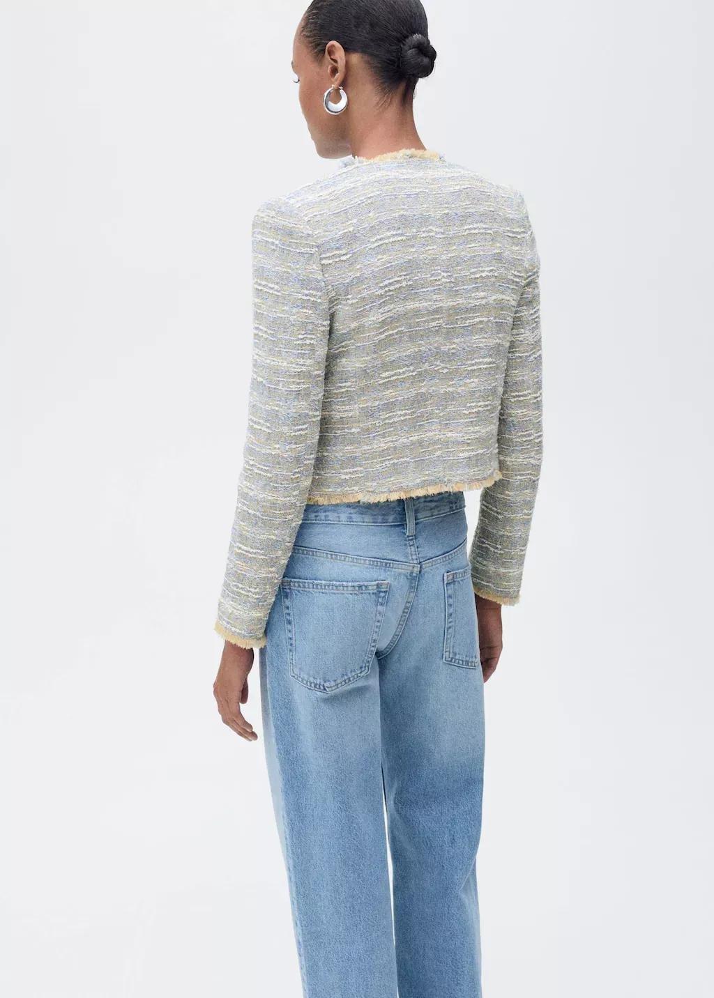 Blue Lt Pastel Tweed Jacket With Frayed Ends, , large image number 6