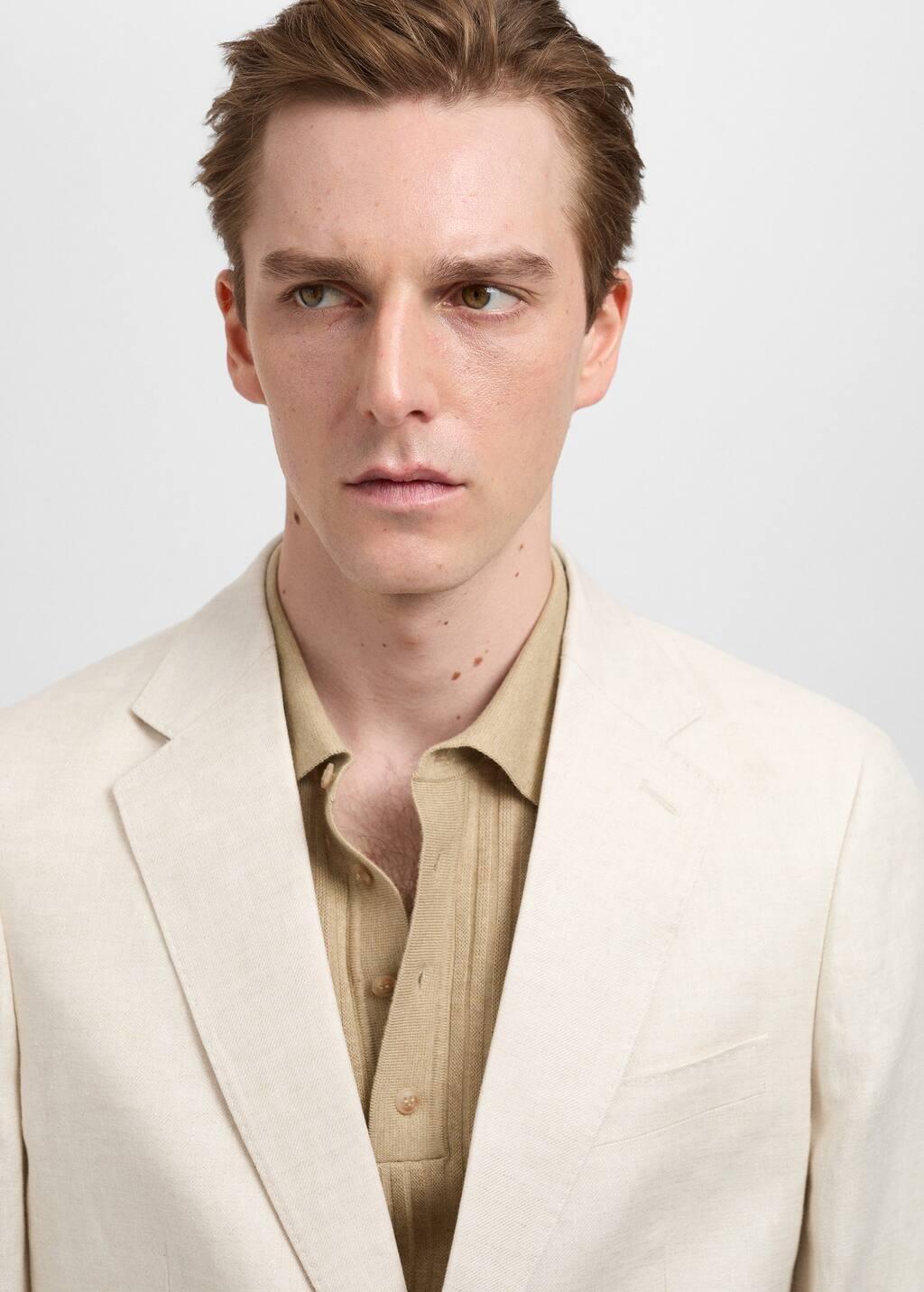 Beige Slim Fit 100% Linen Suit Blazer, , large image number 1