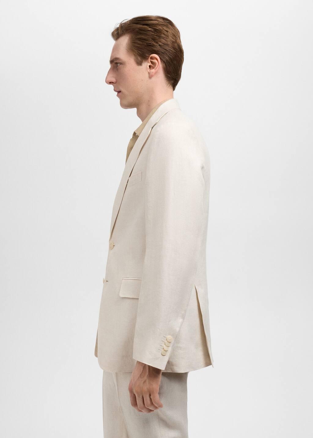 Beige Slim Fit 100% Linen Suit Blazer, , large image number 2