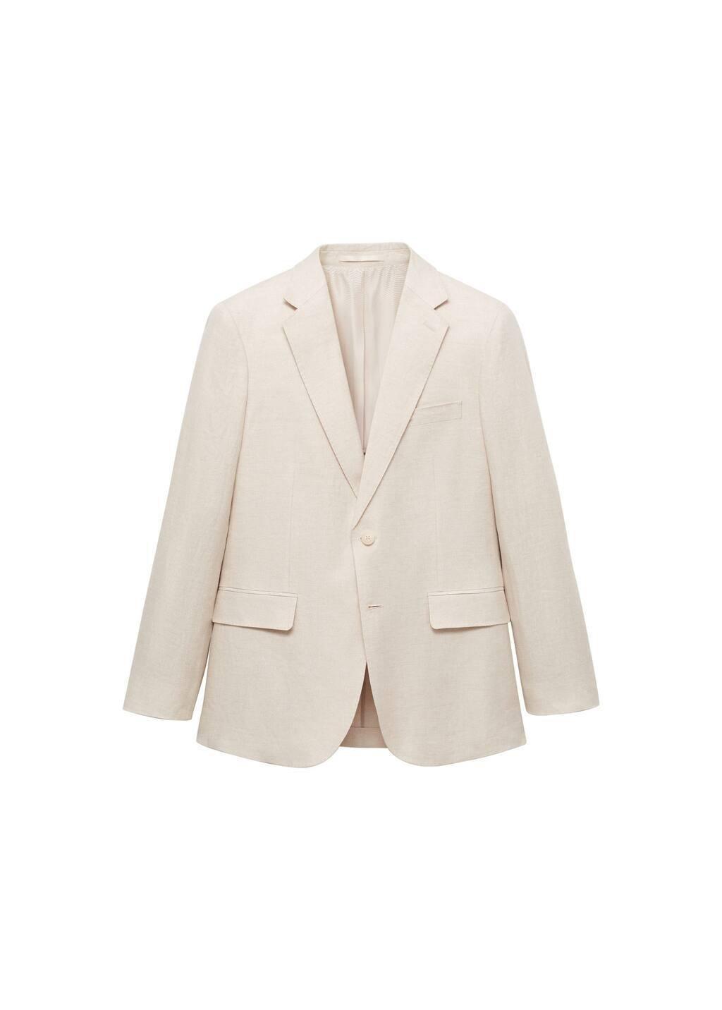 Beige Slim Fit 100% Linen Suit Blazer, , large image number 4