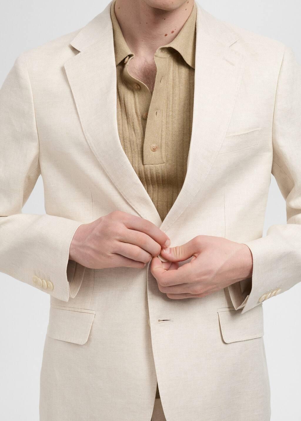 Beige Slim Fit 100% Linen Suit Blazer, , large image number 5