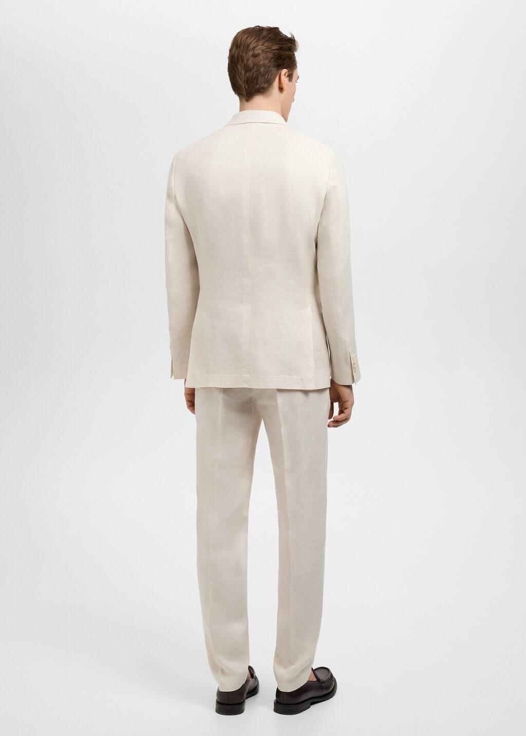 Beige Slim Fit 100% Linen Suit Blazer, , large image number 6