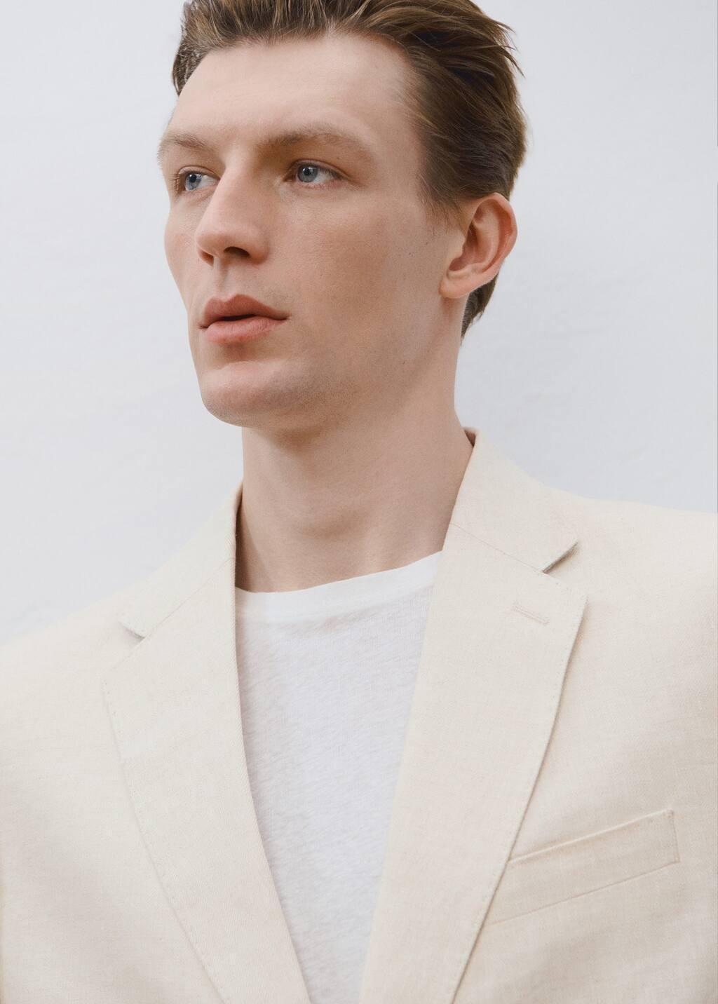 Beige Slim Fit 100% Linen Suit Blazer, , large image number 6