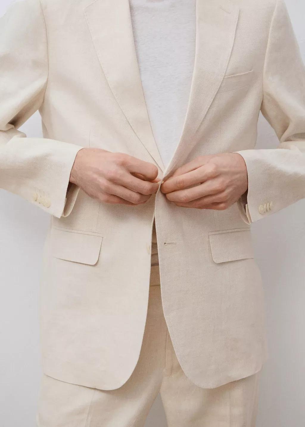 Beige Slim Fit 100% Linen Suit Blazer, , large image number 7