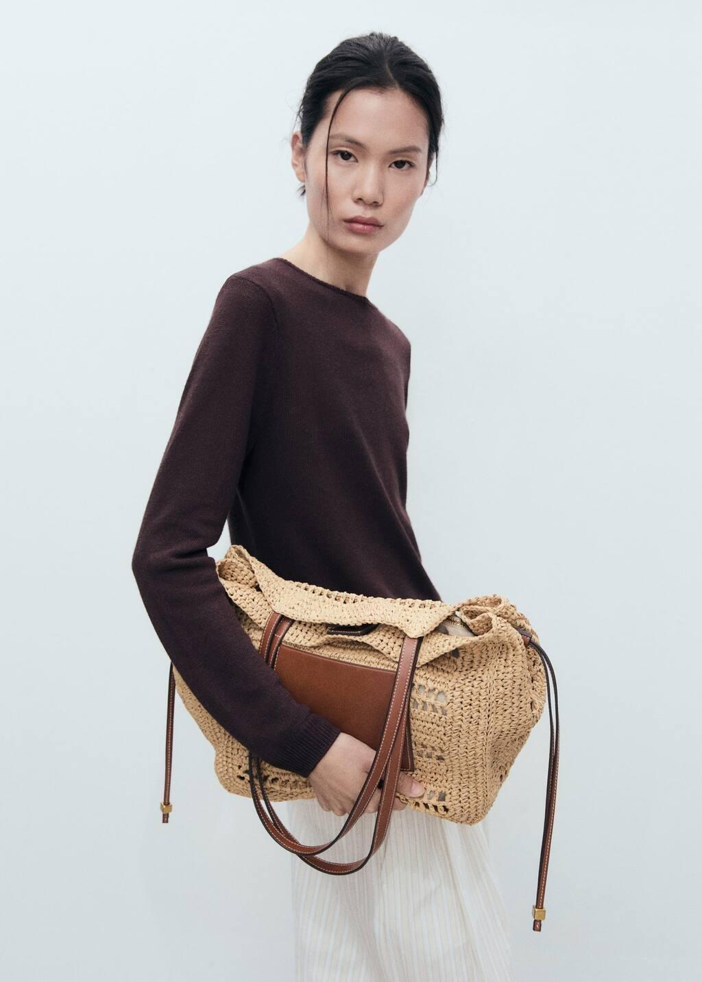 Brown Natural Fibre Shopper Bag, Medium Brown, large image number 4