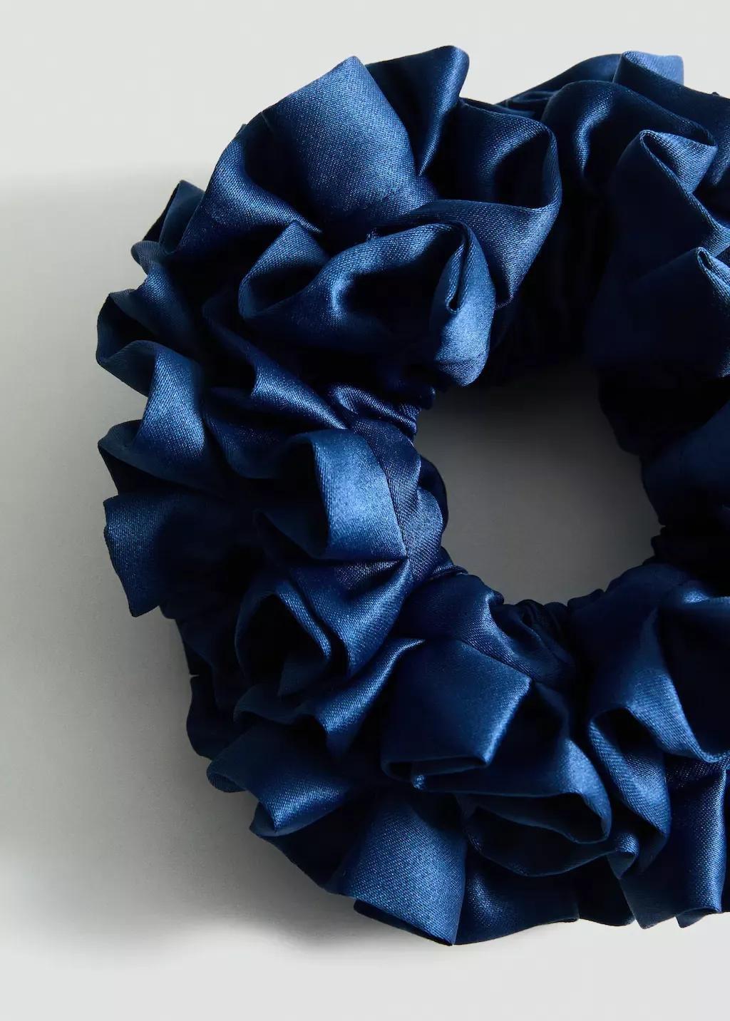 Navy Mini Ruffled Scrunchie, , medium