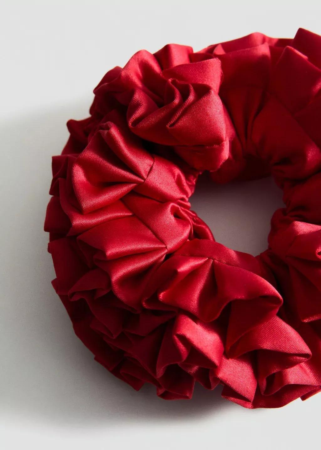Red Mini Ruffled Scrunchie, 0201_70, large image number 0