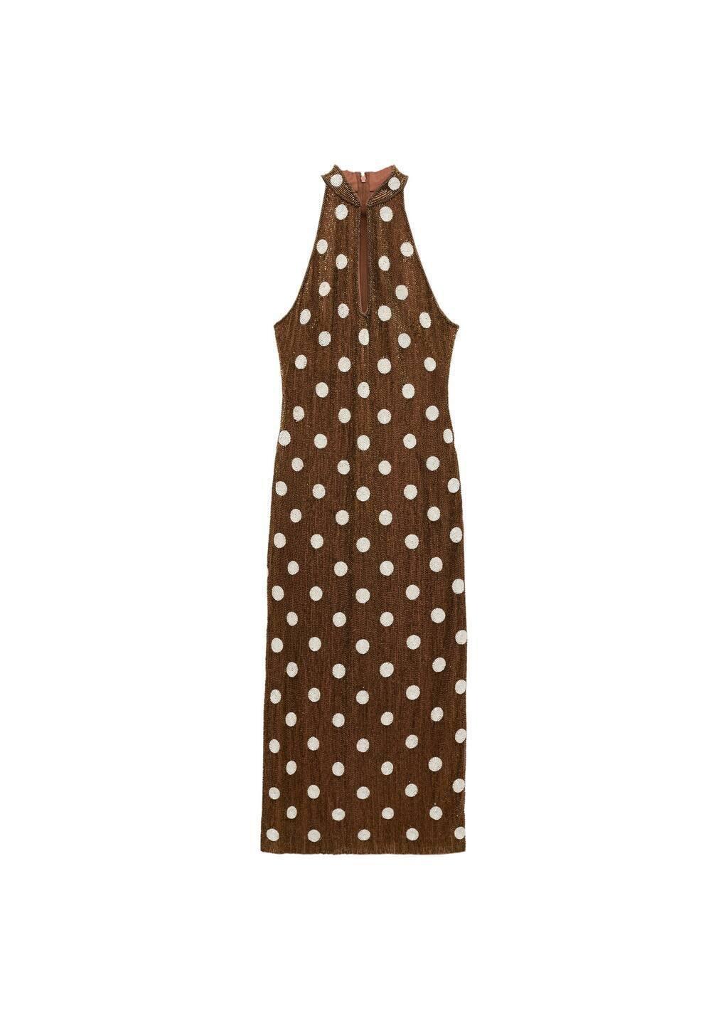 Brown Rhinestone Polka-Dot Halter Dress, , large image number 2