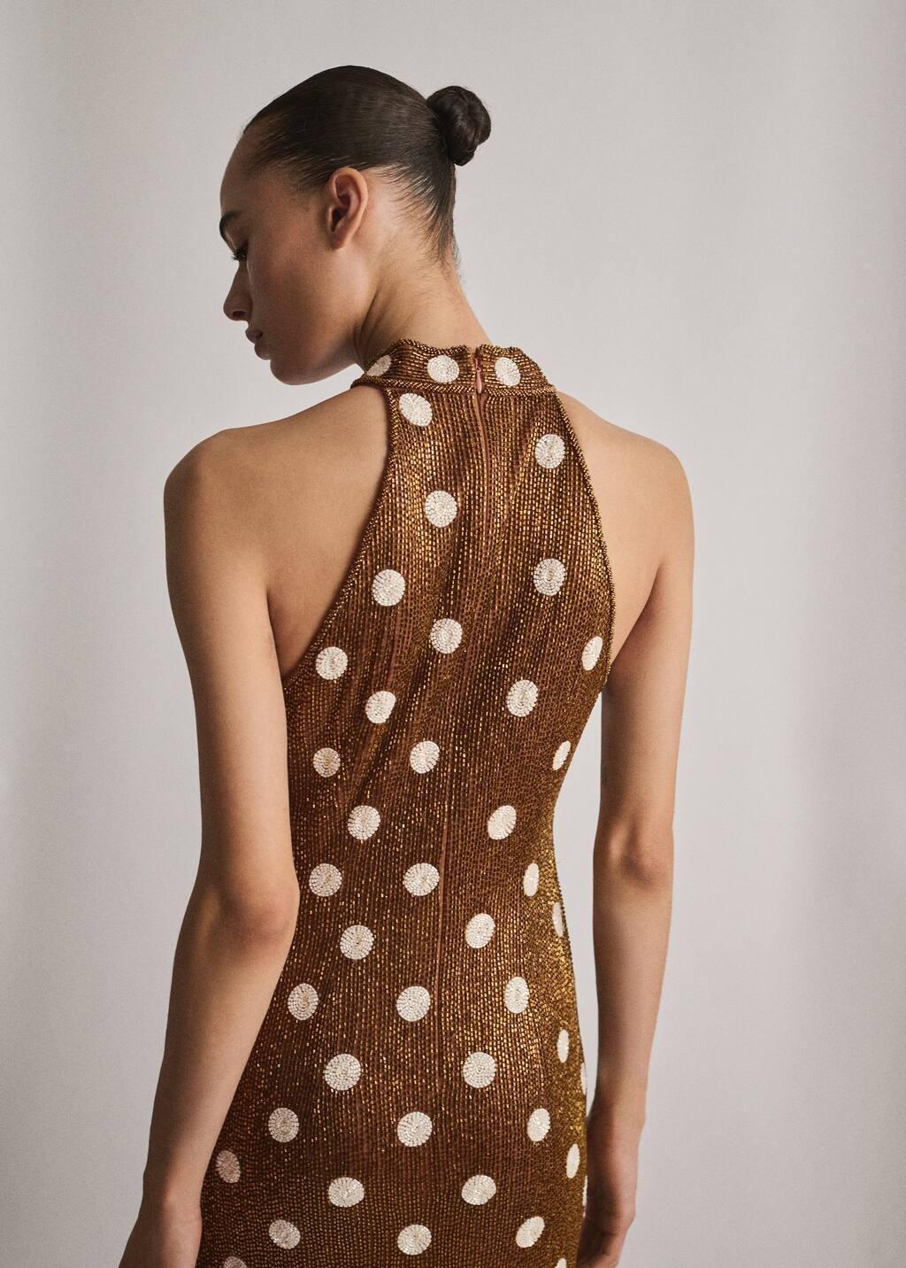Brown Rhinestone Polka-Dot Halter Dress, , large image number 3