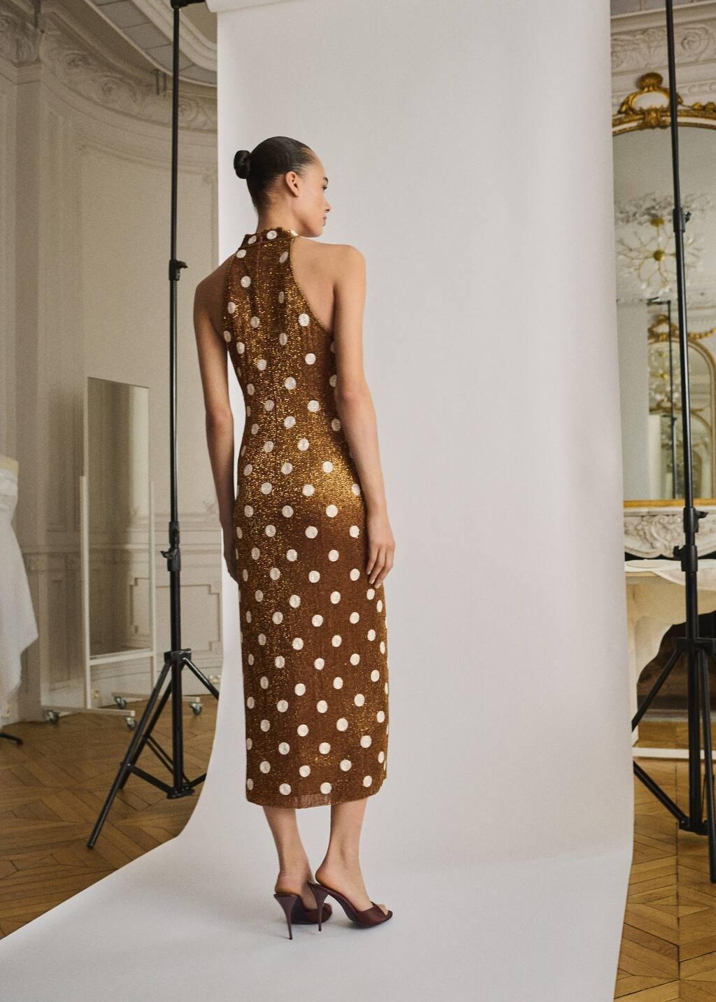 Brown Rhinestone Polka-Dot Halter Dress, , large image number 6
