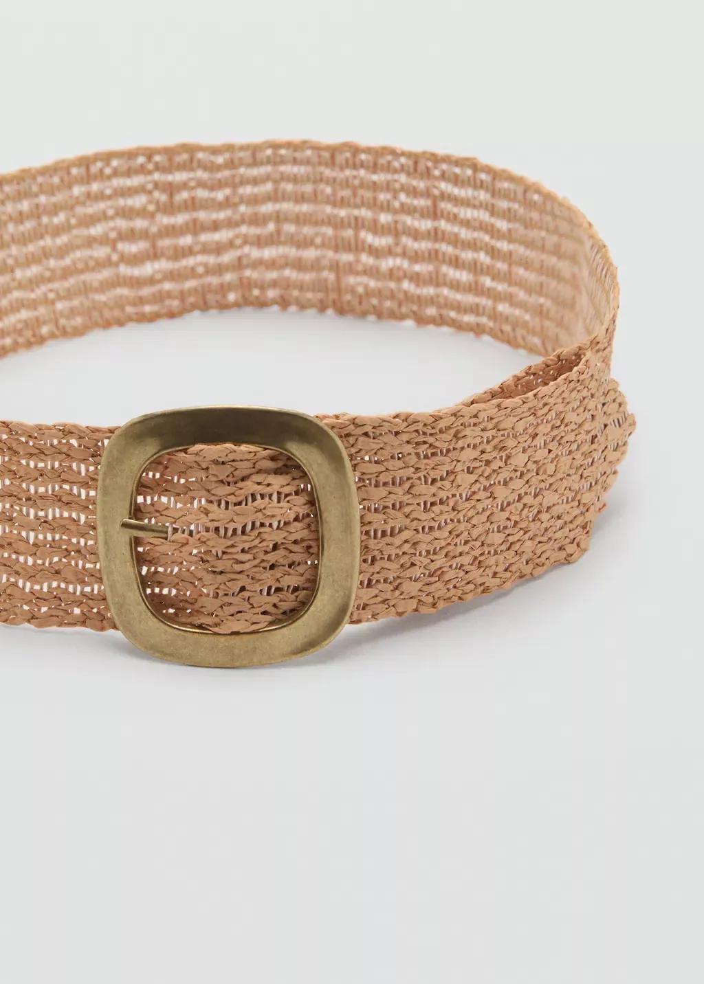 Beige Natural Fibre Belt With Oval Buckle, , medium