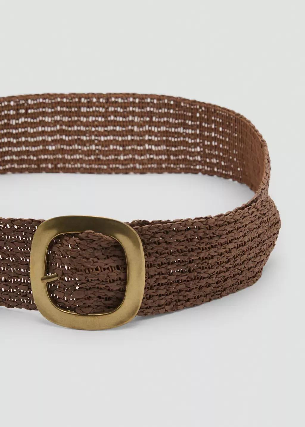 Brown Natural Fibre Belt With Oval Buckle, , medium